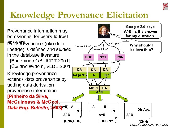 Knowledge Provenance Elicitation Provenance information may be essential for users to trust answers. Data