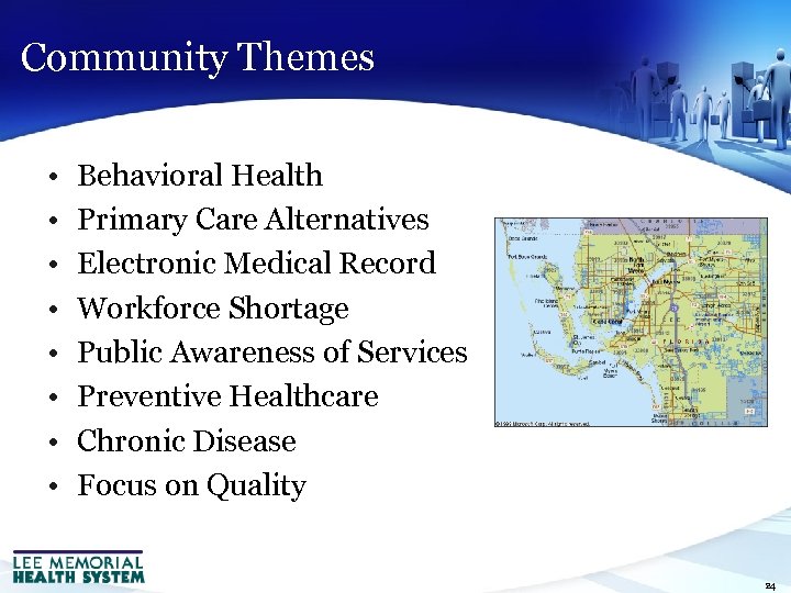 Community Themes • • Behavioral Health Primary Care Alternatives Electronic Medical Record Workforce Shortage