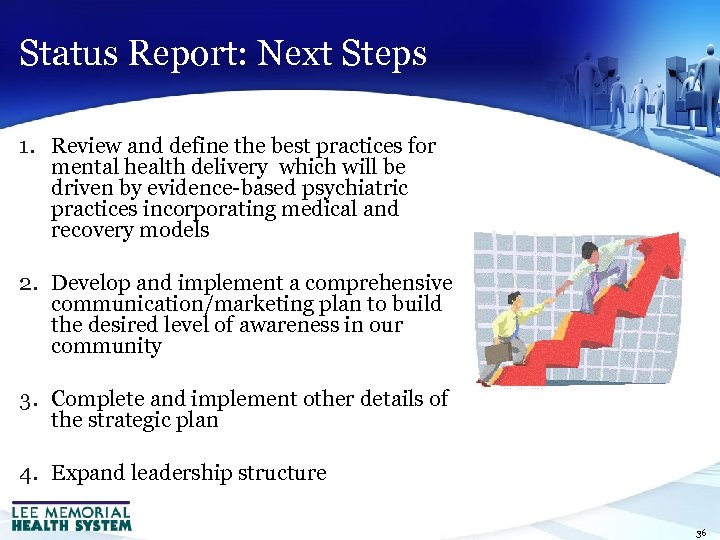 Status Report: Next Steps 1. Review and define the best practices for mental health