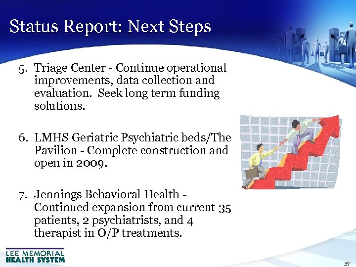 Status Report: Next Steps 5. Triage Center - Continue operational improvements, data collection and