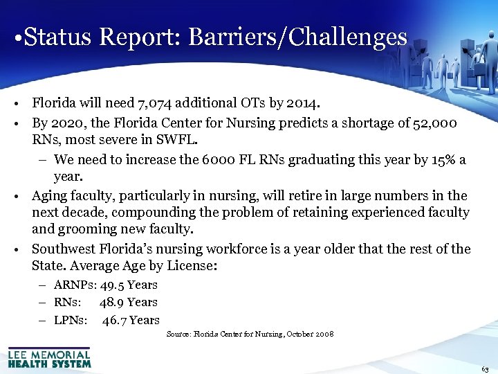 • Status Report: Barriers/Challenges • Florida will need 7, 074 additional OTs by