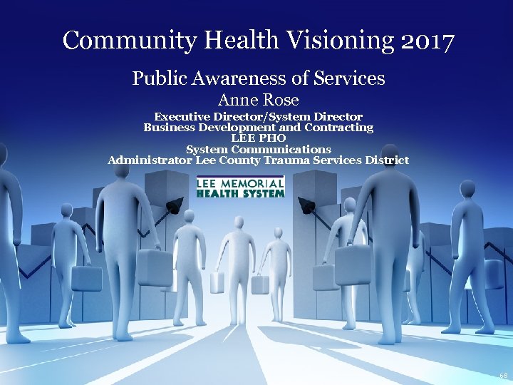 Community Health Visioning 2017 Public Awareness of Services Anne Rose Executive Director/System Director Business