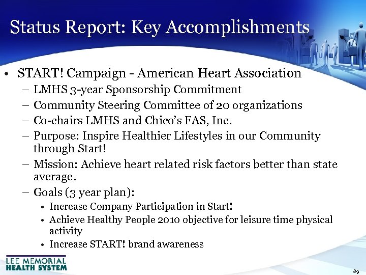 Status Report: Key Accomplishments • START! Campaign - American Heart Association – – LMHS