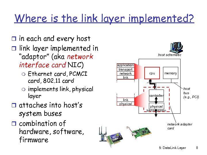 Where is the link layer implemented? r in each and every host r link