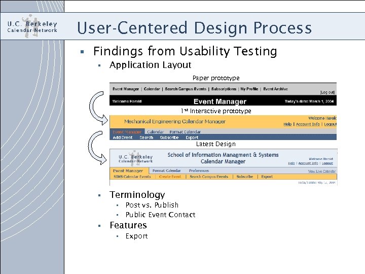 User-Centered Design Process § Findings from Usability Testing § Application Layout Paper prototype 1