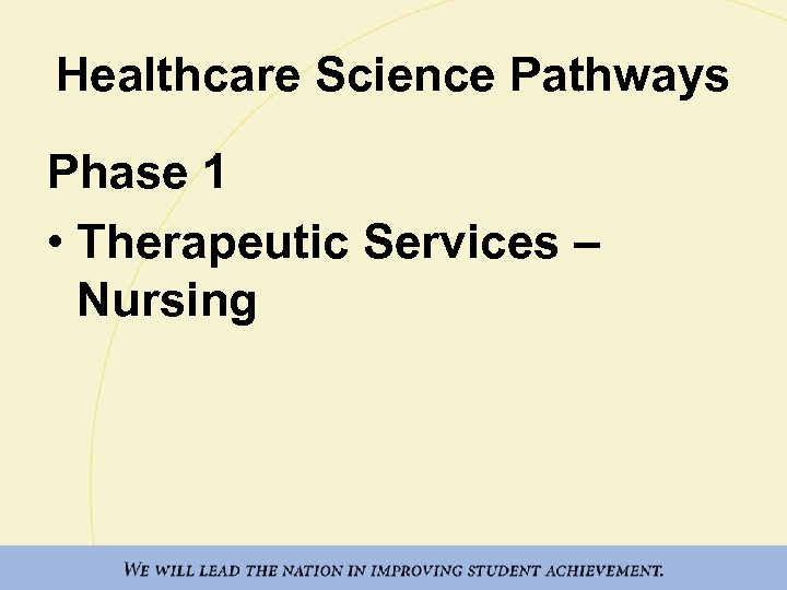 Healthcare Science Pathways Phase 1 • Therapeutic Services – Nursing 