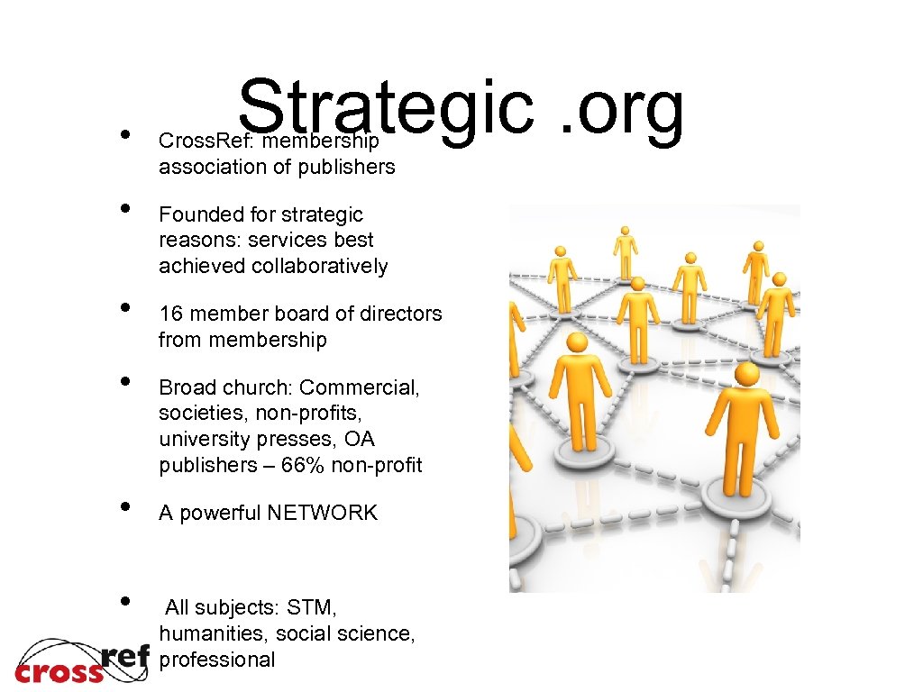  • • • Strategic. org Cross. Ref: membership association of publishers Founded for