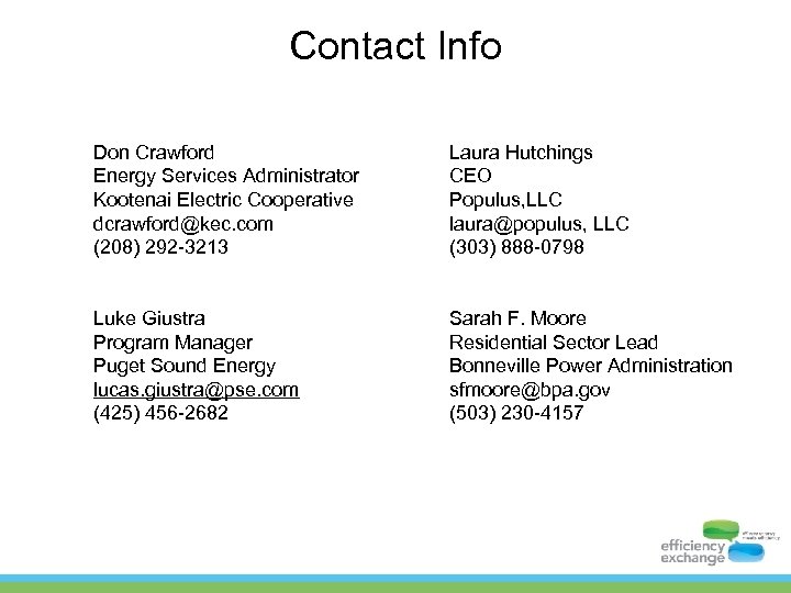 Contact Info Don Crawford Energy Services Administrator Kootenai Electric Cooperative dcrawford@kec. com (208) 292