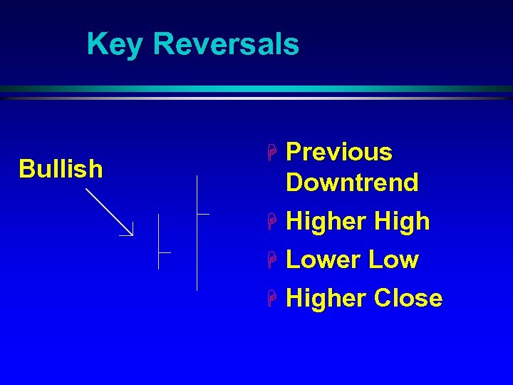 Key Reversals Bullish H Previous Downtrend H Higher High H Lower Low H Higher