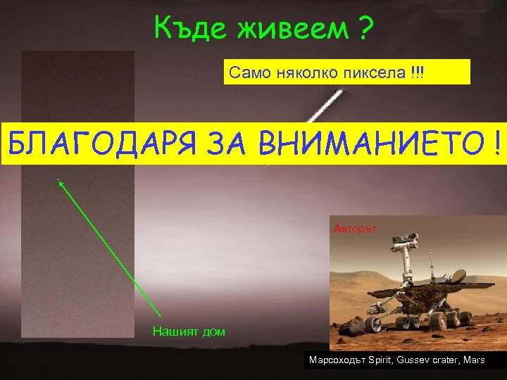 Къде живеем ? Само няколко пиксела !!! БЛАГОДАРЯ ЗА ВНИМАНИЕТО ! Авторът Нашият дом