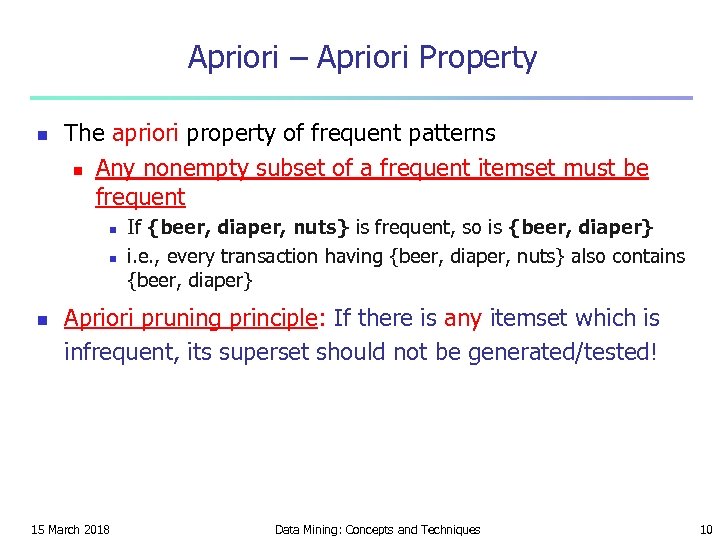 Apriori – Apriori Property n The apriori property of frequent patterns n Any nonempty