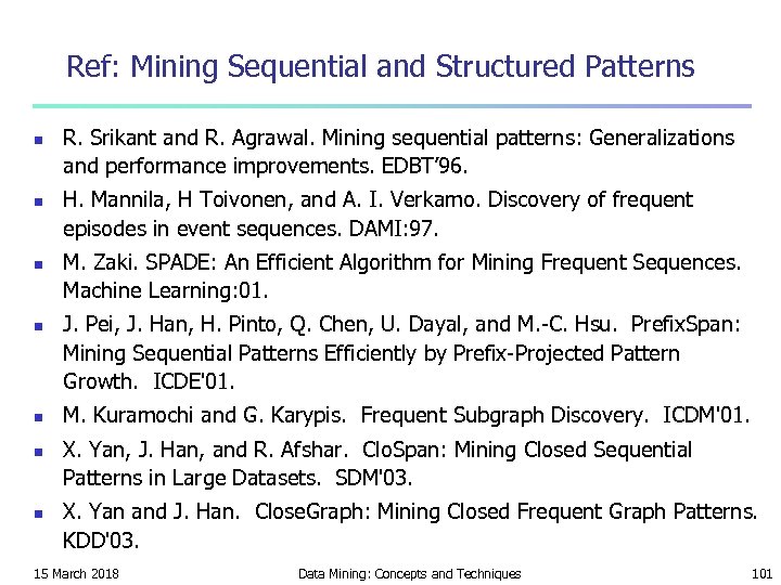 Ref: Mining Sequential and Structured Patterns n n n n R. Srikant and R.