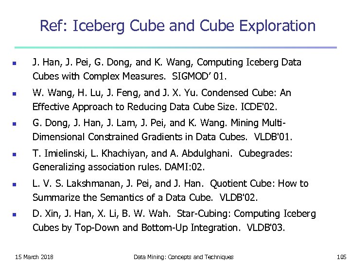 Ref: Iceberg Cube and Cube Exploration n n n J. Han, J. Pei, G.