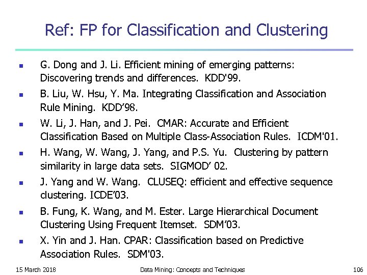 Ref: FP for Classification and Clustering n n n n G. Dong and J.