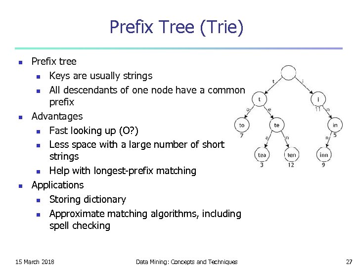 Prefix Tree (Trie) n n n Prefix tree n Keys are usually strings n