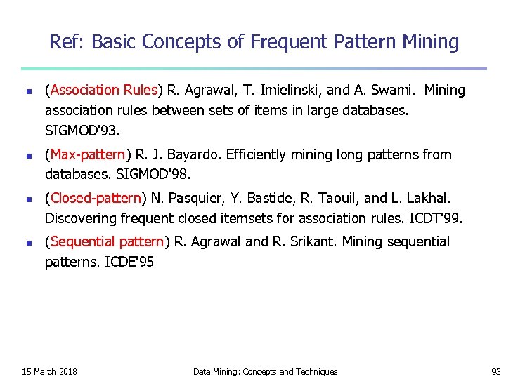 Ref: Basic Concepts of Frequent Pattern Mining n n (Association Rules) R. Agrawal, T.