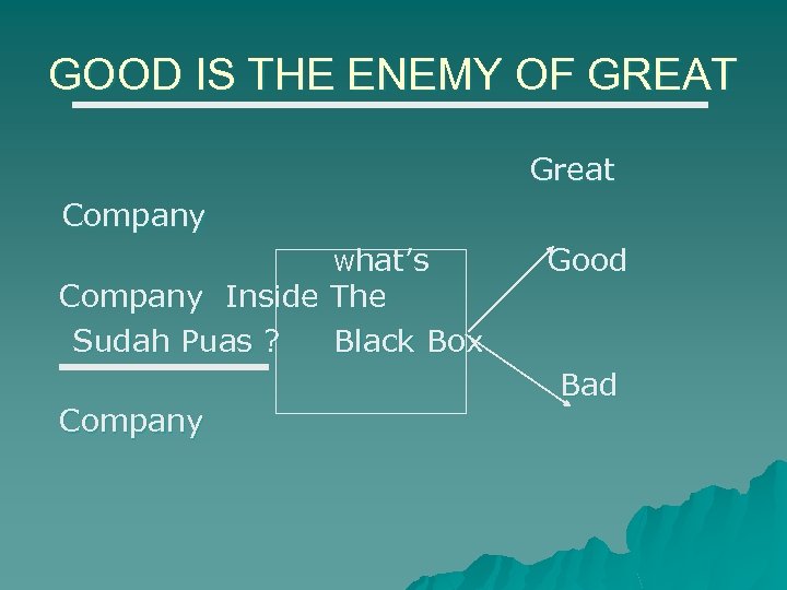 GOOD IS THE ENEMY OF GREAT Great Company What’s Company Inside The Sudah Puas