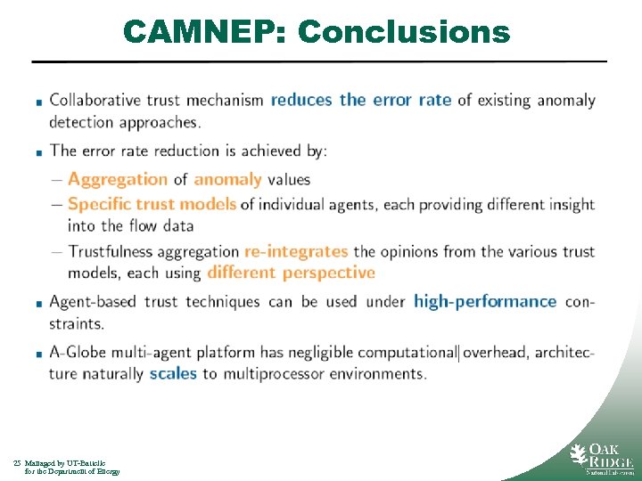 CAMNEP: Conclusions 25 Managed by UT-Battelle for the Department of Energy 