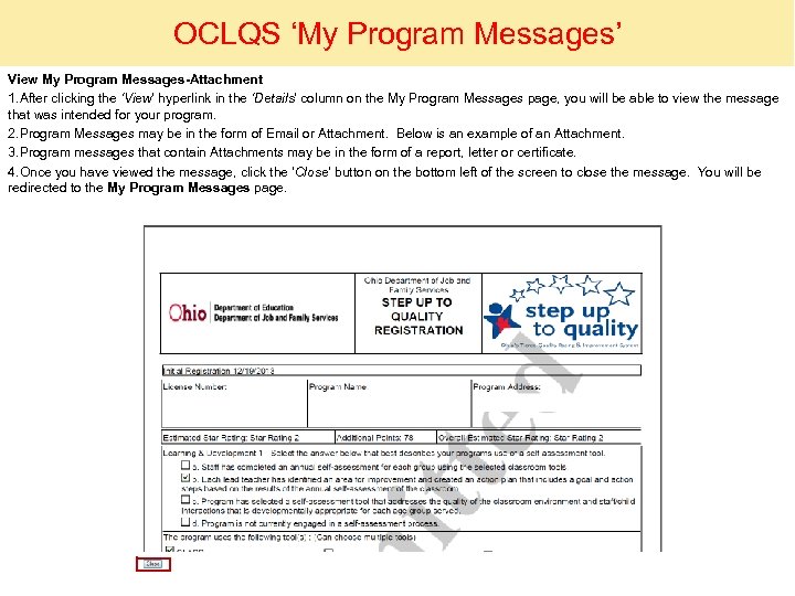 OCLQS ‘My Program Messages’ View My Program Messages-Attachment 1. After clicking the ‘View’ hyperlink