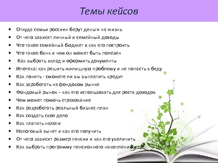 Темы кейсов Кейсы • • • • Откуда семьи россиян берут деньги на жизнь