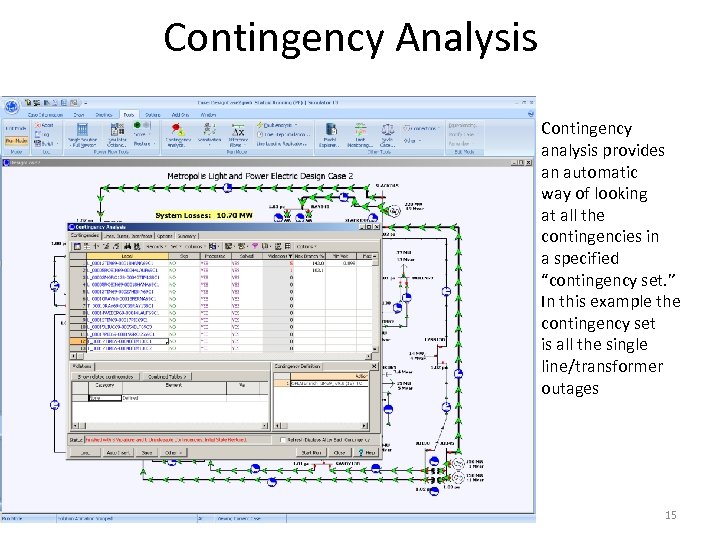 Contingency Analysis Contingency analysis provides an automatic way of looking at all the contingencies