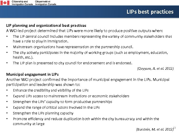 LIPs best practices LIP planning and organizational best practices A WCI-led project determined that