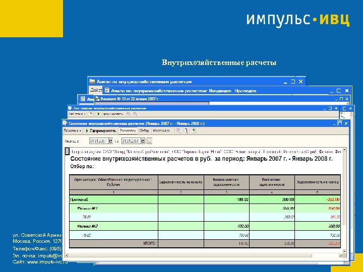 Внутрихозяйственные расчеты ул. Советской Армии, дом 5, корпус 6 Москва, Россия, 127018 Телефон/Факс: (095)