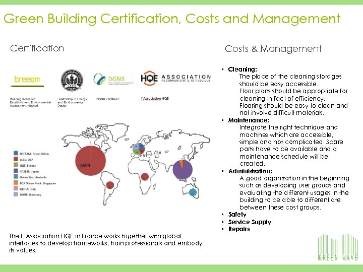 15 19/03/2018 Green Building Certification, Costs and Management Certification Costs & Management • Cleaning: