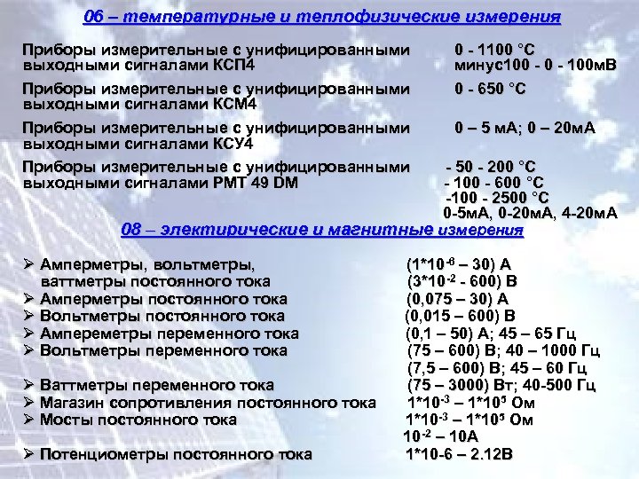 06 – температурные и теплофизические измерения Приборы измерительные с унифицированными выходными сигналами КСП 4