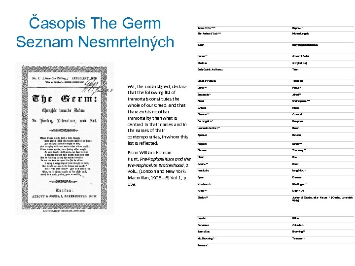 Časopis The Germ Seznam Nesmrtelných Michael Angelo Isaiah Early English Balladists Giovanni Bellini Pheidias