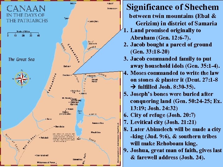 Significance of Shechem between twin mountains (Ebal & Gerizim) in district of Samaria 1.