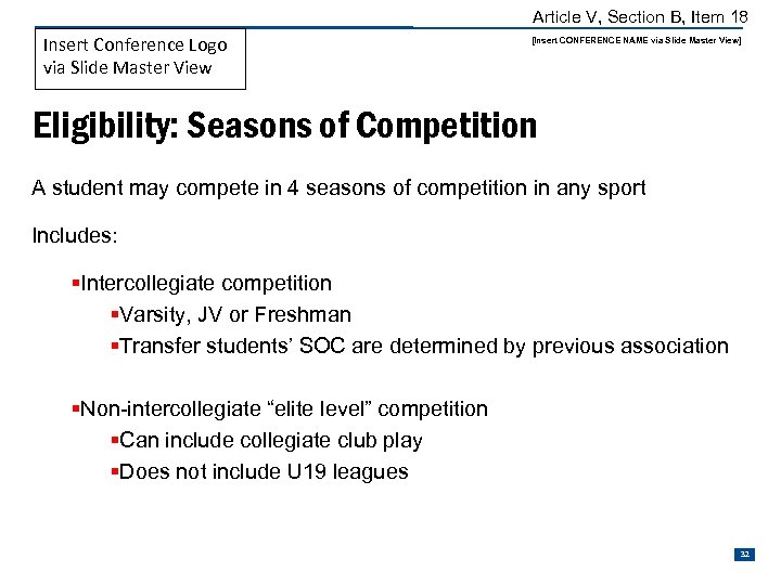 Article V, Section B, Item 18 Insert Conference Logo via Slide Master View [Insert