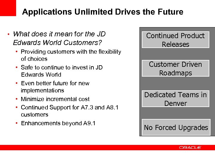 Applications Unlimited Drives the Future • What does it mean for the JD Edwards