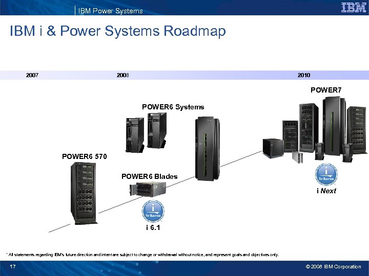 IBM Power Systems IBM i & Power Systems Roadmap 2007 2008 2010 POWER 7