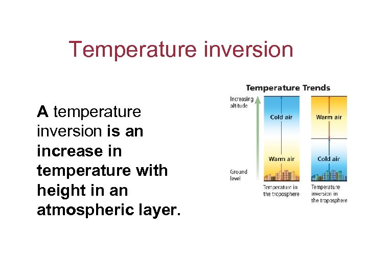 Section 11. 2 Properties of the Atmosphere Temperature inversion A temperature inversion is an