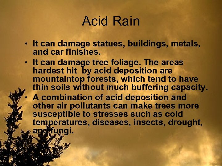 Acid Rain • It can damage statues, buildings, metals, and car finishes. • It