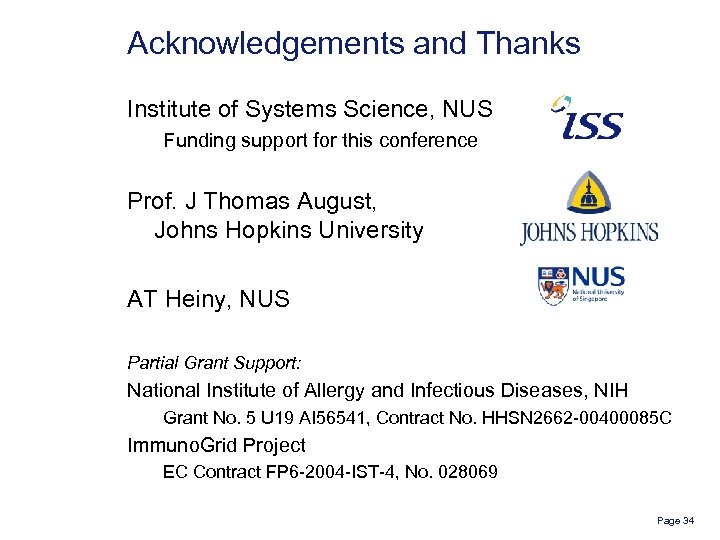 Acknowledgements and Thanks Institute of Systems Science, NUS Funding support for this conference Prof.