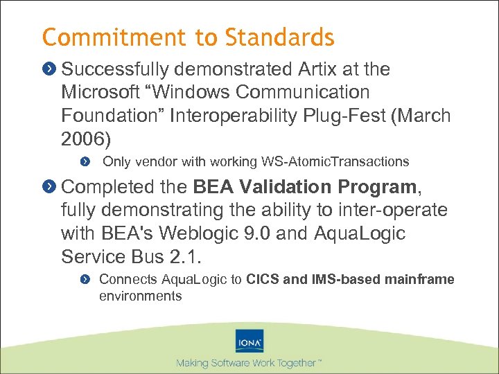 Commitment to Standards Successfully demonstrated Artix at the Microsoft “Windows Communication Foundation” Interoperability Plug-Fest