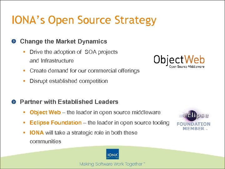 IONA’s Open Source Strategy Change the Market Dynamics § Drive the adoption of SOA