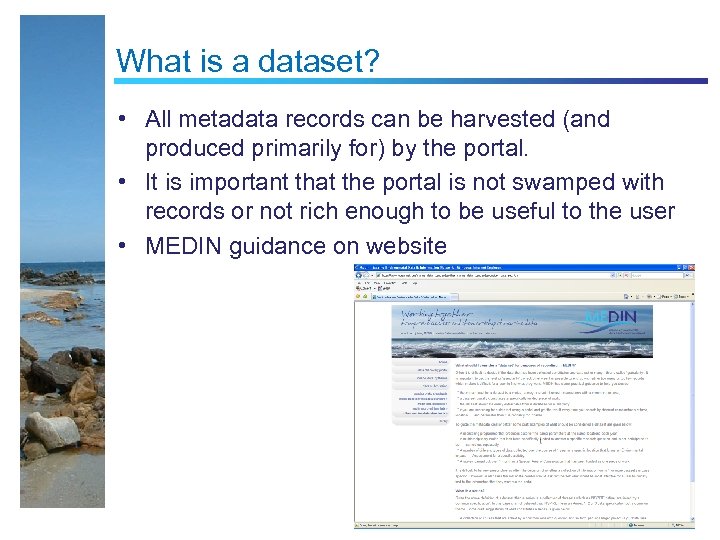 What is a dataset? • All metadata records can be harvested (and produced primarily
