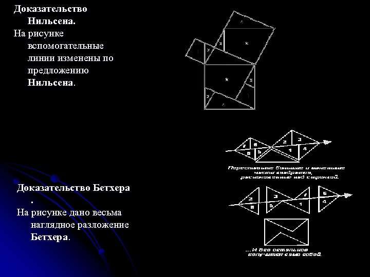 Доказательство Нильсена. На рисунке вспомогательные линии изменены по предложению Нильсена. Доказательство Бетхера . На