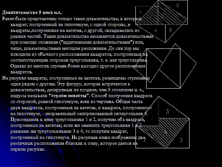 Доказательство 9 века н. э. Ранее были представлены только такие доказательства, в которых квадрат,