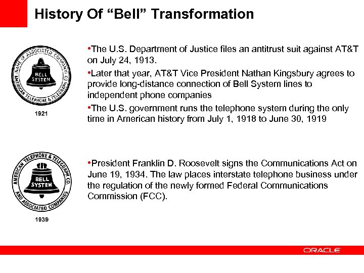 History Of “Bell” Transformation • The U. S. Department of Justice files an antitrust