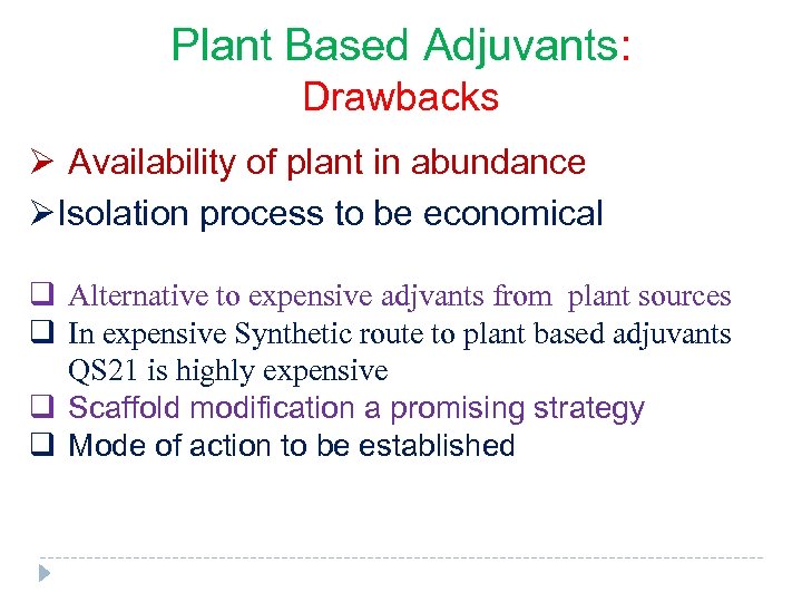 Plant Based Adjuvants: Drawbacks Ø Availability of plant in abundance ØIsolation process to be