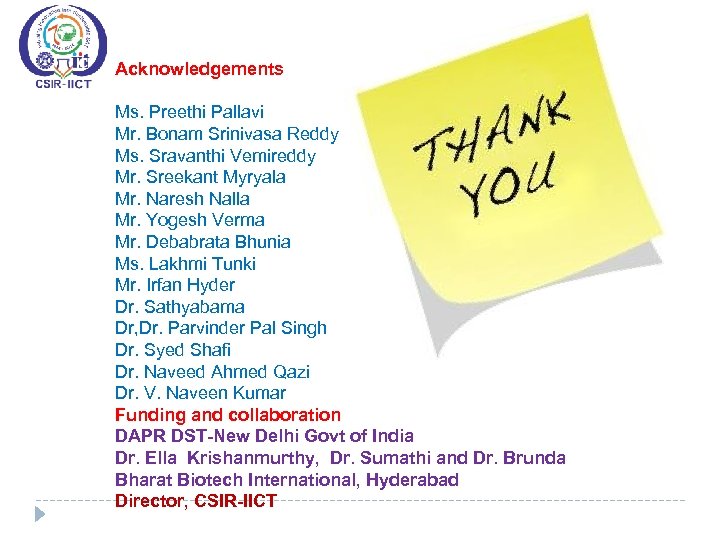 Acknowledgements Ms. Preethi Pallavi Mr. Bonam Srinivasa Reddy Ms. Sravanthi Vemireddy Mr. Sreekant Myryala
