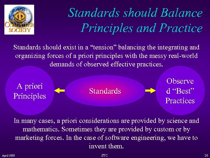 Standards should Balance Principles and Practice Standards should exist in a “tension” balancing the