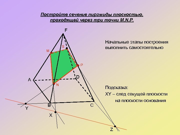 Сечением пирамиды sabc является. Построить сечение пирамиды проходящее через точки m n p. Построение сечения плоскостью. Построение сечений треугольной пирамиды. Построение сечения через точку.