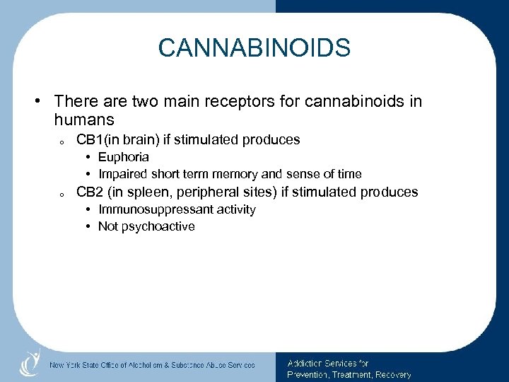 CANNABINOIDS • There are two main receptors for cannabinoids in humans o CB 1(in