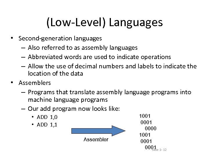 (Low-Level) Languages • Second-generation languages – Also referred to as assembly languages – Abbreviated