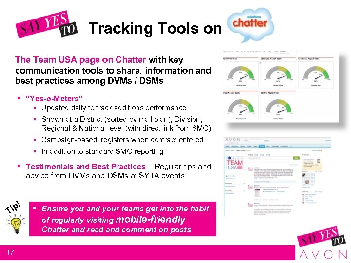 Tracking Tools on The Team USA page on Chatter with key communication tools to